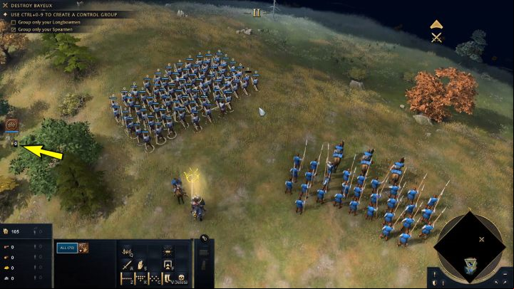 Select all archers and assign them to the keyboard shortcut CTRL 0 and spearmen to CTRL 9 - Age of Empires 4: The Fall of Bayeux (The Normans) - walkthrough - The Normans - Age of Empires 4 Guide