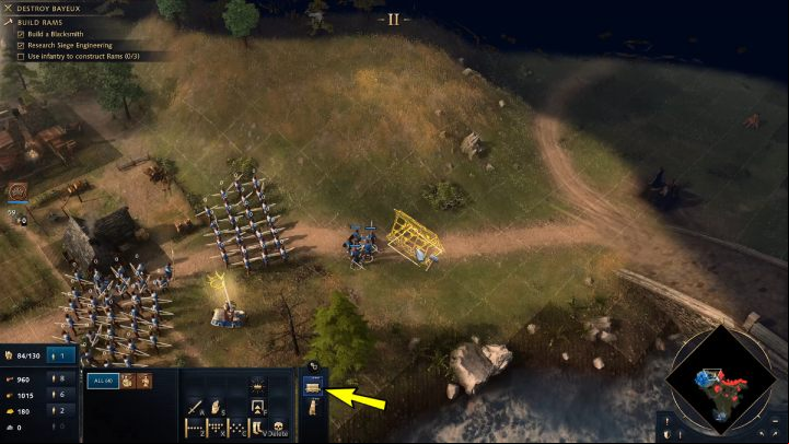 Then choose some military units and build 3 Battering Rams to breach the city walls - Age of Empires 4: The Fall of Bayeux (The Normans) - walkthrough - The Normans - Age of Empires 4 Guide
