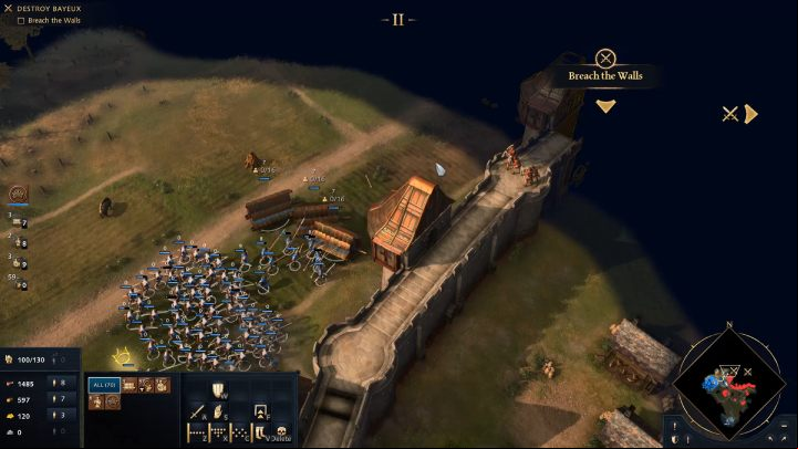 Issue the Battering Rams to destroy the gate, and the rest of the army protect the war engines from enemy attacks - Age of Empires 4: The Fall of Bayeux (The Normans) - walkthrough - The Normans - Age of Empires 4 Guide