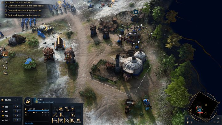 Put up a Ger tent by the gold mine and hire Villagers to collect resources - Age of Empires 4: The Siege of Kiev (The Mongol Empire) - walkthrough - The Mongol Empire - Age of Empires 4 Guide