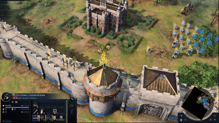 Defending sites such as the Sacred Sites may require setting up a new Town Center, walls and towers to take advantage of the capabilities of the English unique unit, the Longbowman - Age of Empires 4: The English - Civilization - Civilizations - Age of Empires 4 Guide