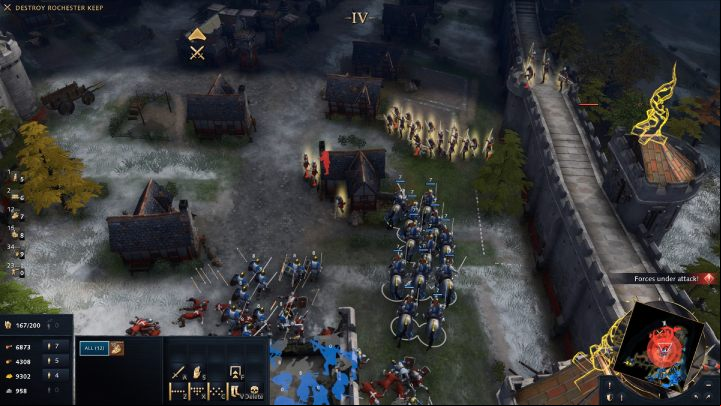 Once the gate is destroyed, you can move in your infantry to attack the enemy troops - Age of Empires 4: The Siege of Rochester (The Normans) - walkthrough - The Normans - Age of Empires 4 Guide