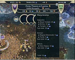 each city generates a specific amount of gold, mana production points, research points and population per turn - Expansion of the Empire - Cities - Age of Wonders III - Game Guide and Walkthrough