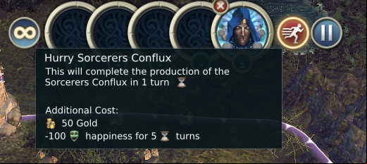 For appropriate payment in gold, and at the cost of temporary decrease in contentment, there ids a possibility to speed up production of a building or a unit - Expansion of the Empire - Cities - Age of Wonders III - Game Guide and Walkthrough
