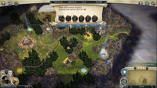 As you go East, you will encounter a party that will gladly you. - Underground Eruption - walkthrough - The Elven Court Campaign - Age of Wonders III - Game Guide and Walkthrough