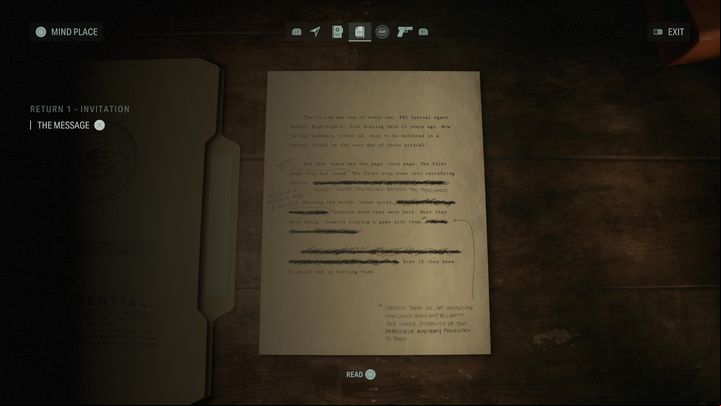 Manuscript pages - scattered around the game world, mysterious pages of a prophetic nature - Alan Wake 2: Mind place - Basics - Alan Wake 2 Guide