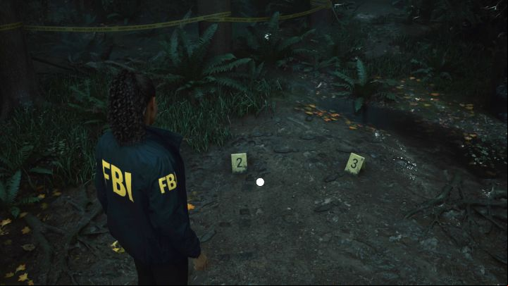 Continue investigating the murder site and its surrounding areas - Alan Wake 2: The murder site scene at Cauldron Lake puzzle - Main storyline - Alan Wake 2 Guide