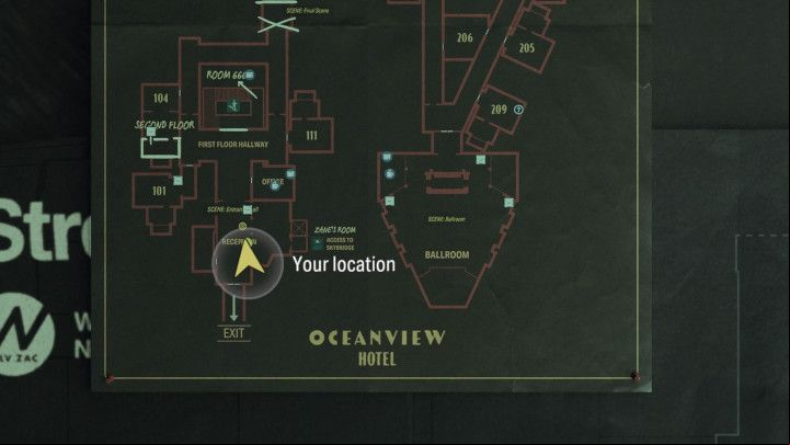 After escaping from the Dark Presence from room 666 and returning to the first floor of the hotel, you will find another Echo in the lobby - Alan Wake 2: All Echoes - Alan - Initiation - Alan Wake - Alan Wake 2 Guide
