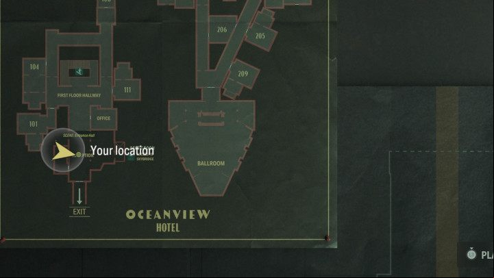 After taking the elevator to the ground floor of the hotel, you can find an Echo in the lobby which is activated from the reception desk side - Alan Wake 2: All Echoes - Alan - Initiation - Alan Wake - Alan Wake 2 Guide