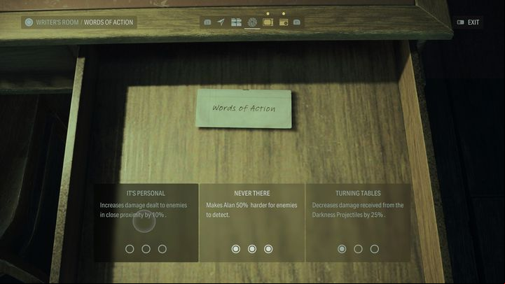 Words of Action is another category where your preferred playstyle will be a deciding factor when choosing perks - Alan Wake 2: Best Words of Power upgrades - Basics - Alan Wake 2 Guide