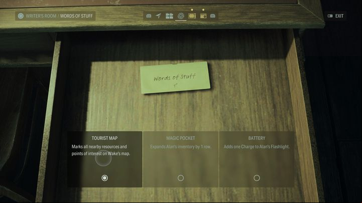 Words of Stuff perks are unique among the other categories, as they have only 1 upgrade level - Alan Wake 2: Best Words of Power upgrades - Basics - Alan Wake 2 Guide