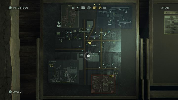 Map - the maps of The Dark Place hanging on one of the boards will help you "navigate" the realm and make returning to previously visited locations easier - Alan Wake 2: Writers Room - Basics - Alan Wake 2 Guide