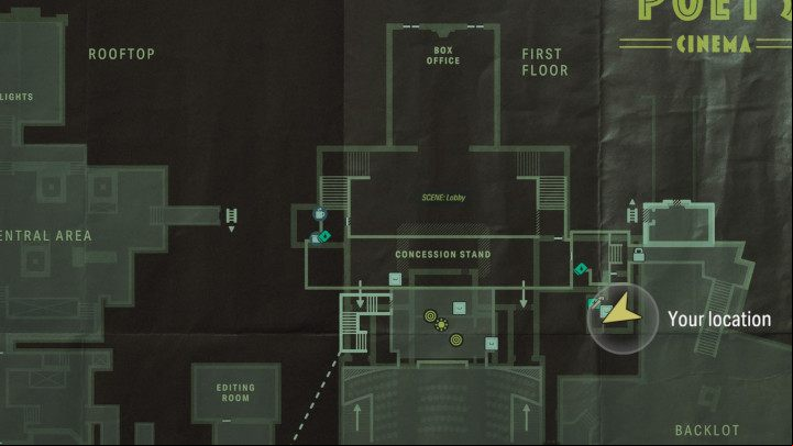 After entering the cinema, go to the toilet located to the left of the entrance - Alan Wake 2: All Words of Power - Alan - Initiation - Alan Wake - Alan Wake 2 Guide