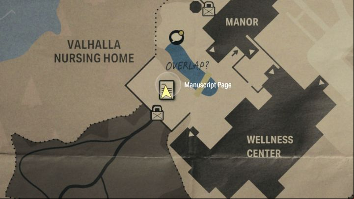 Look for this Page in a gazebo in front of Valhalla Nursing Home - Alan Wake 2: All Manuscript Pages - Return 5-7 - Return - Saga Anderson - Alan Wake 2 Guide