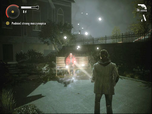 Youll find yourself on the small parking lot with a floating manuscript page - Alan Wake: DLC 1 The Signal Part 2 - walkthrough - Walkthrough - Alan Wake Game Guide & Walkthrough