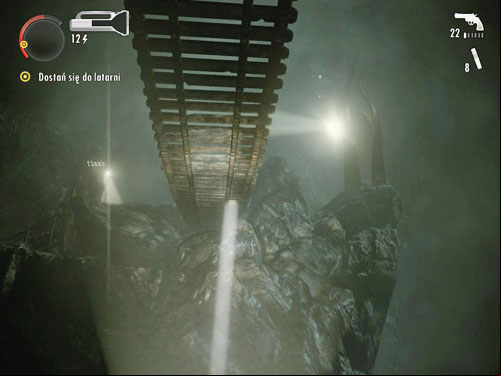 Youll reach bridges and reflectors hanging in the air (flash) - try to activate them as soon as possible because they will help you in the fight with Taken - Alan Wake: DLC 2 The Writer Part 3 - walkthrough - Walkthrough - Alan Wake Game Guide & Walkthrough