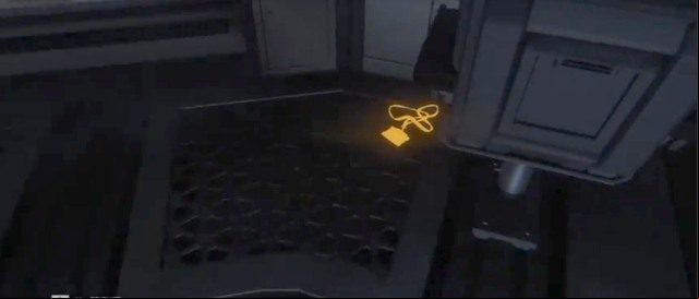 An ID Tag lies under a desk next to a chair in Scimed Tower - Sevastopol Scimed Tower - Missing persons and Archive Logs - Alien: Isolation - Game Guide and Walkthrough