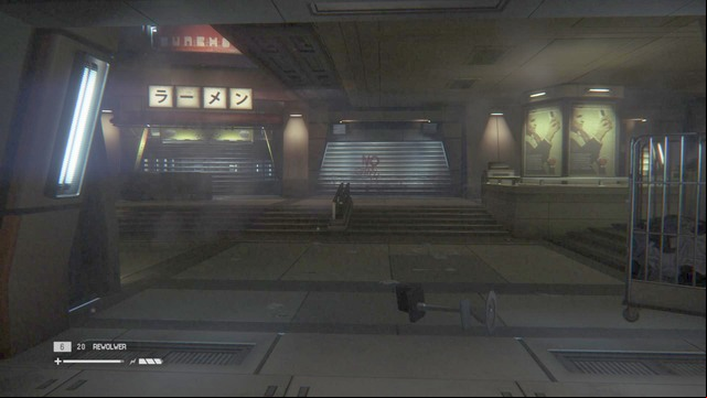 Go toward stairs and climb up to the higher level, then turn left - Find a way to the Colonial Marshal Bureau - Walkthrough - Alien: Isolation - Game Guide and Walkthrough