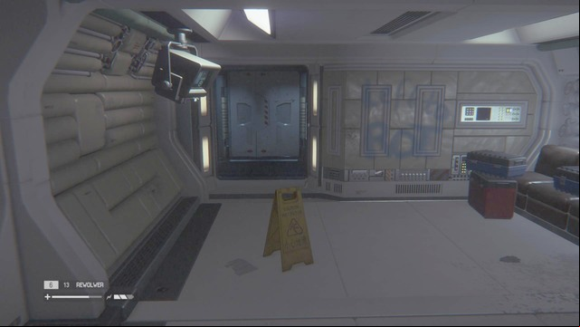 While walking in this direction, you will walk past the first elevator (this one leads to the Med Station), so ignore it, and go through the door, then turn left, to get to the elevator that leads to Seegson Synthetics - Find Samuels in Seegson Synthetics - Walkthrough - Alien: Isolation - Game Guide and Walkthrough