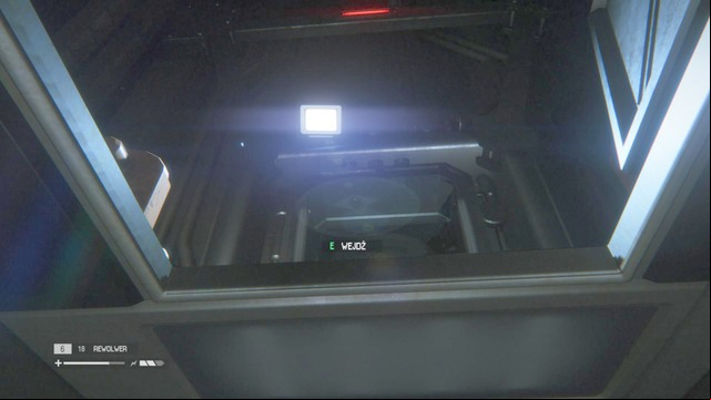 In order to exit the elevator, you need to stand in the middle, look up, and press the correct button - Find Samuels in Seegson Synthetics - Walkthrough - Alien: Isolation - Game Guide and Walkthrough