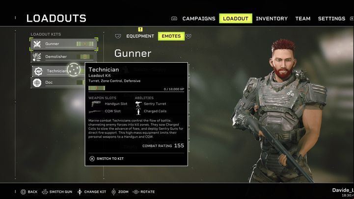 Technician specializes in defending individual points; perfect, if the map features a lot of locations where you need to defend yourself in one spot - Aliens Fireteam Elite: Character classes - Basics - Aliens Fireteam Elite Guide