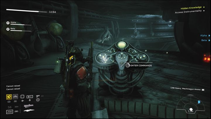 After defeating the enemies and destroying the capacitors, approach the alien console and interact with it - Aliens Fireteam Elite: Boarding - walkthrough - A gift of fire - Aliens Fireteam Elite Guide