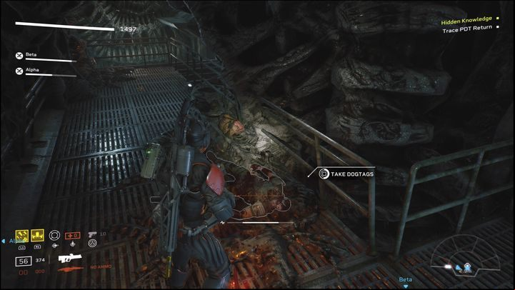 Go through the door of Deck 24 - you will find another dead Marine soldier - Aliens Fireteam Elite: Search - walkthrough - The only safe option - Aliens Fireteam Elite Guide