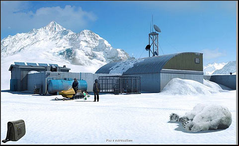 After a while he will appear on the snowmobile - go to him and take a ratchet strap from the back of the snowmobile - Arrange stuff to move the bear - Day 1 - Alpha Polaris - Game Guide and Walkthrough
