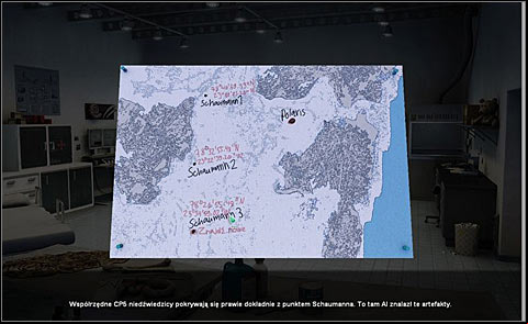 Take a look at test drill site marked as Schaumann 3 (at the bottom of the map) - Explore the oil finding - Day 2 - Alpha Polaris - Game Guide and Walkthrough