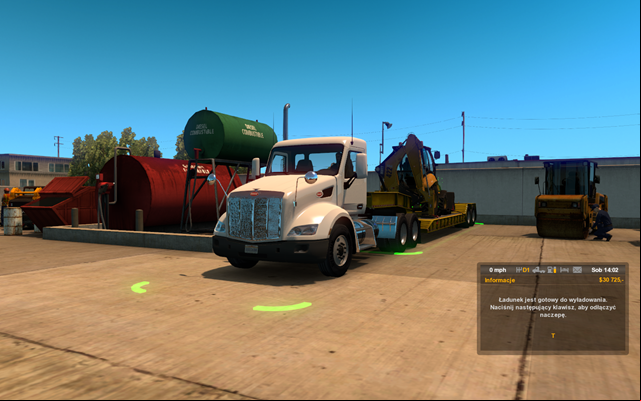 When you get to the destination place, park the trailer in the indicated place, but this time you do not have to be so precise - Consignment - Job market - American Truck Simulator - Game Guide and Walkthrough