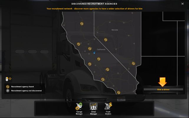 To employ a driver you must use the main control of the game - Employing drivers - Employees - American Truck Simulator - Game Guide and Walkthrough