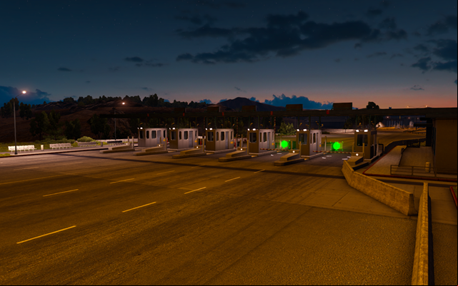 Before driving into some cities, for example San Francisco, you will find toll gates - Gates, traffic jams, balances - Game world - American Truck Simulator - Game Guide and Walkthrough