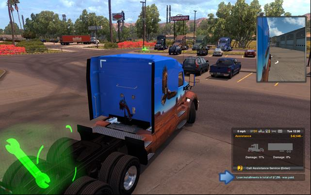 The loan is repaid automatically - when the installment is paid you hear a sound of an opening cash desk and appropriate information is displayed in lower right corner (at the bottom of Route Advisor) - Loan repayment - Bank - American Truck Simulator - Game Guide and Walkthrough
