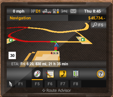 Another important element displayed while driving in the lower right corner is the Route Advisor - Route advisor (GPS) - Interface - American Truck Simulator - Game Guide and Walkthrough