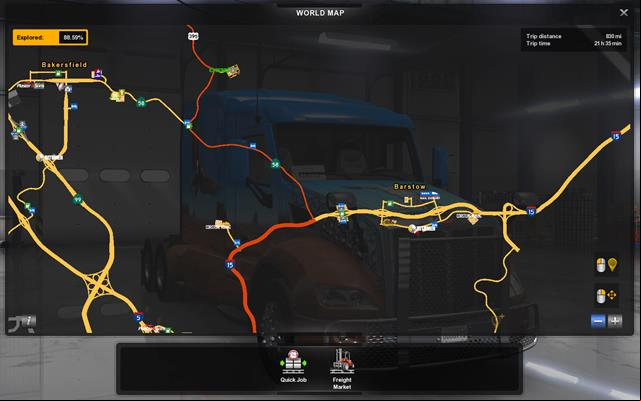 The middle map allows for planning a trip - Map and legend - Game world - American Truck Simulator - Game Guide and Walkthrough