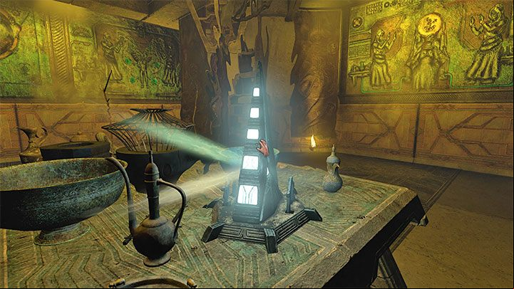 The energy should flow from the central generator, through pyramids 1 and 2 to the door mechanism in the side room - Amnesia Rebirth: The Theater - walkthrough, secrets - Walkthrough - Amnesia Rebirth Guide