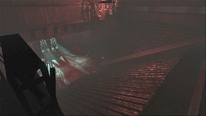 Regardless of whether or not the cage took you to the end, you ultimately have to use the ramp shown in the picture to go down to the lower level - Amnesia Rebirth: The Theater - walkthrough, secrets - Walkthrough - Amnesia Rebirth Guide