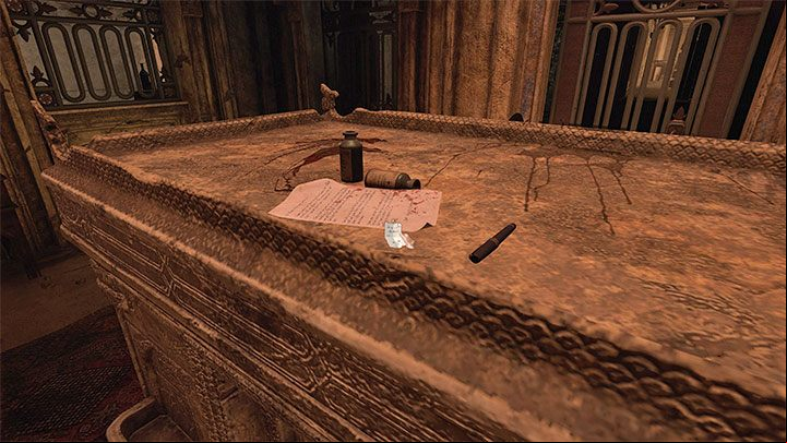 Behind the corpse with a grenade, there is a large sarcophagus, on which you will find a note - The Arsenal: Captain's Final Note - Amnesia Rebirth: The Arsenal - walkthrough, secrets - Transition description - Amnesia Rebirth Guide