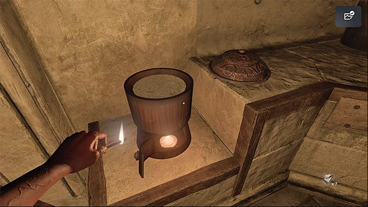 Use a match to light a fire under the vessel, then place the lid on top of it and wait for cooking to end automatically - Amnesia Rebirth: The Arsenal - walkthrough, secrets - Transition description - Amnesia Rebirth Guide