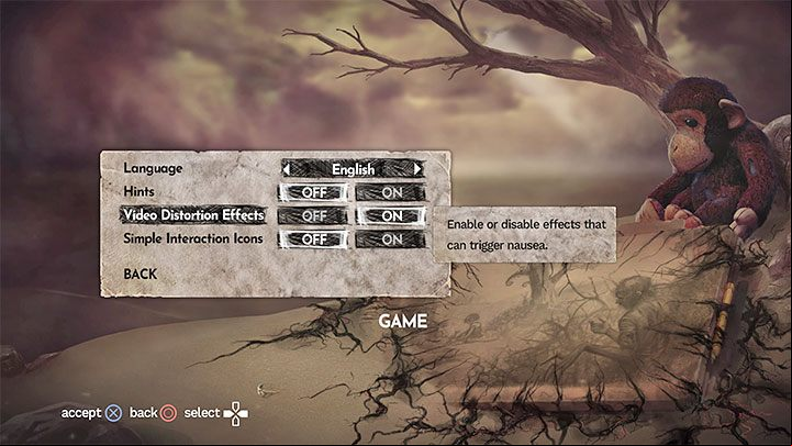 In the Game tab, you will find one setting related to accessibility - the Video Distortion Effects option allows you to turn off video distortions related to, for example, the heroine's growing fear or watching a scary scene - Amnesia Rebirth: Accessibility - Annex - Amnesia Rebirth Guide