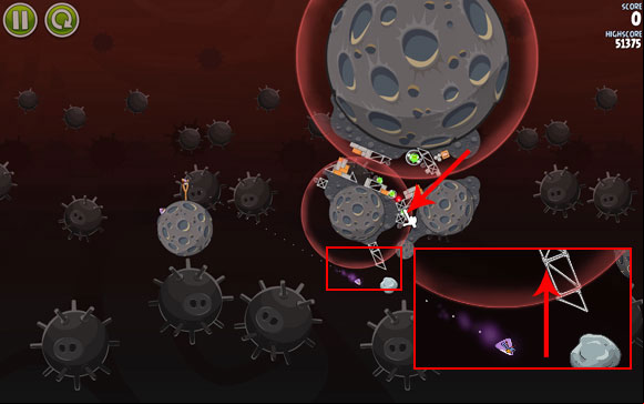 A difficult level, requiring a good eye - Level 3-28 - Danger Zone - Angry Birds Space - Game Guide and Walkthrough