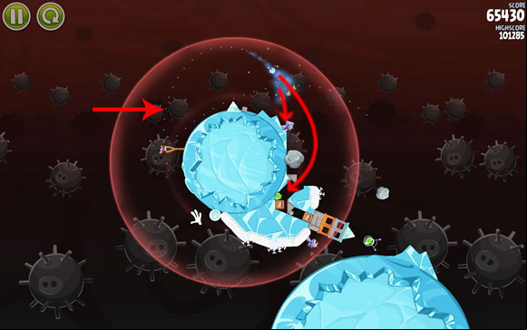 When the bird hits the proper spot, you should practically have it over with - Level 3-22 - Danger Zone - Angry Birds Space - Game Guide and Walkthrough