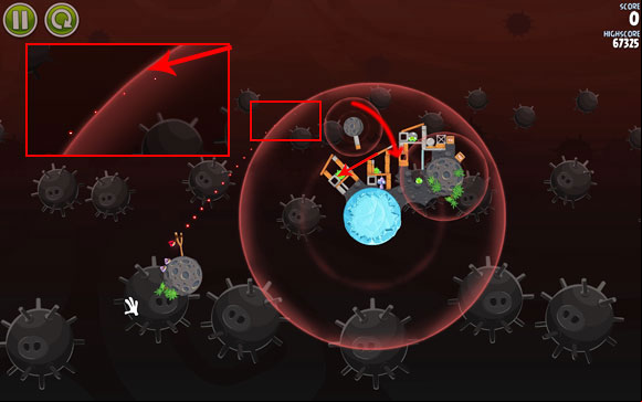 The first shot is very difficult and, additionally, everything depends on it - Level 3-21 - Danger Zone - Angry Birds Space - Game Guide and Walkthrough