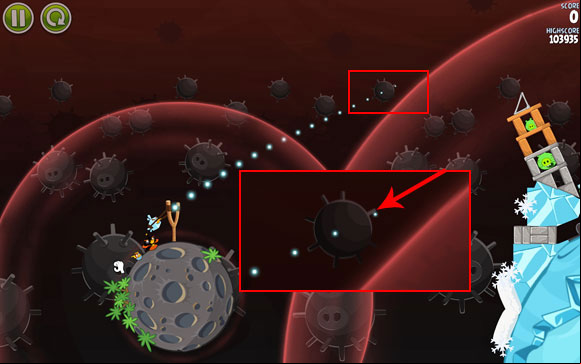 Another level on which everything should go smoothly on its own as long as you launch the bird properly - Level 3-11 - Danger Zone - Angry Birds Space - Game Guide and Walkthrough