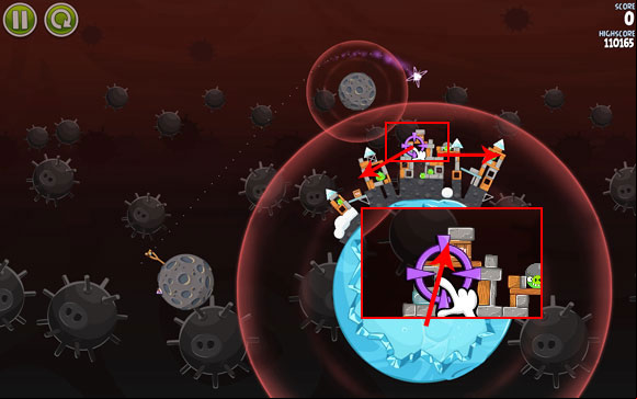 Once the bird leaves the gravity field, that's when the hard part begins - Level 3-2 - Danger Zone - Angry Birds Space - Game Guide and Walkthrough