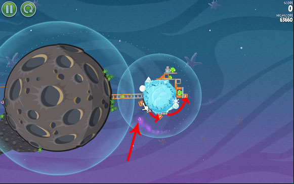 The second thing is to change the course to make the bird destroy the box explosives - Level 2-27 - Cold Cuts - Angry Birds Space - Game Guide and Walkthrough
