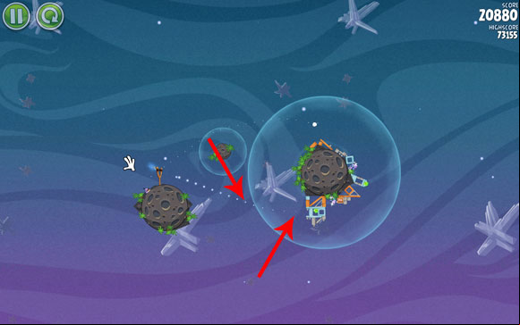 Launch the second bird the other way - Level 2-25 - Cold Cuts - Angry Birds Space - Game Guide and Walkthrough