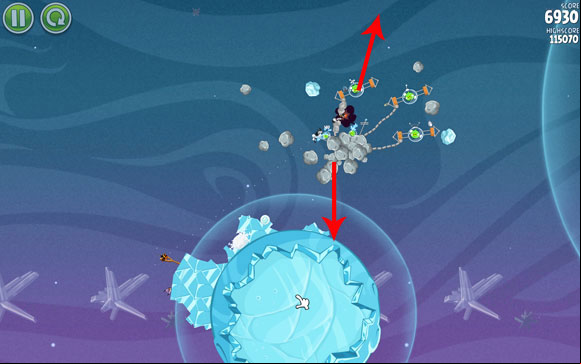 As a result, you should be able push the cluster of ed asteroids towards the gravity field (which will destroy everything, including the two pigs), while one of the pigs should fly straight up and out of the screen (or be killed by the