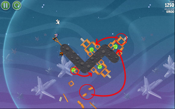 As a result, you should cause a chain reaction likely like the one above - Level 2-15 - Cold Cuts - Angry Birds Space - Game Guide and Walkthrough