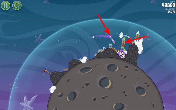 You can launch the last bird on an almost identical path - you need to collapse the last structure - Level 2-14 - Cold Cuts - Angry Birds Space - Game Guide and Walkthrough